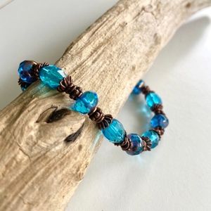 🔵 Clear Blue Aqua and Bronze Beaded Bracelet Gift